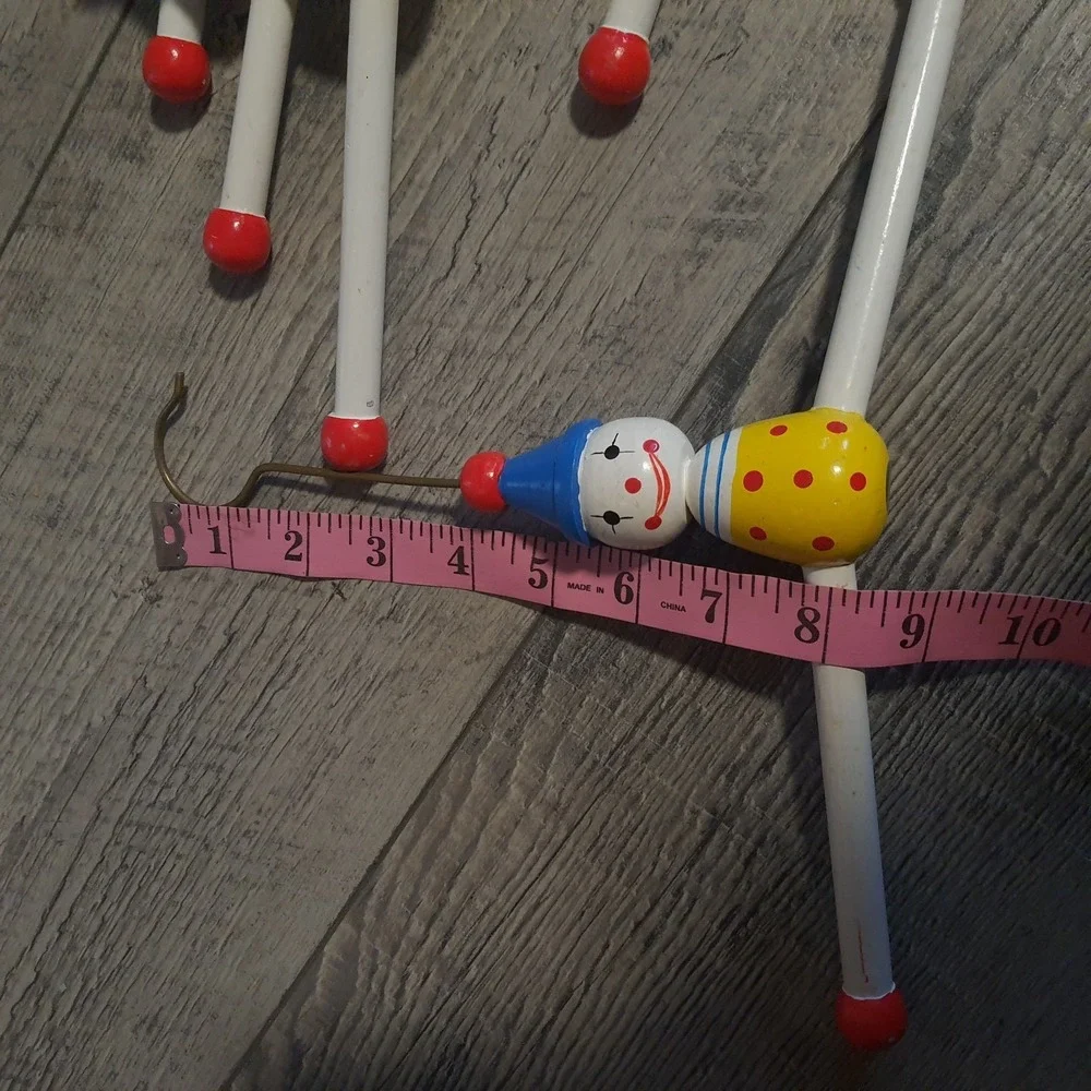 Vintage Painted Wooden Clown Small Clothes Hangers Set of 6 Made in Thailand
